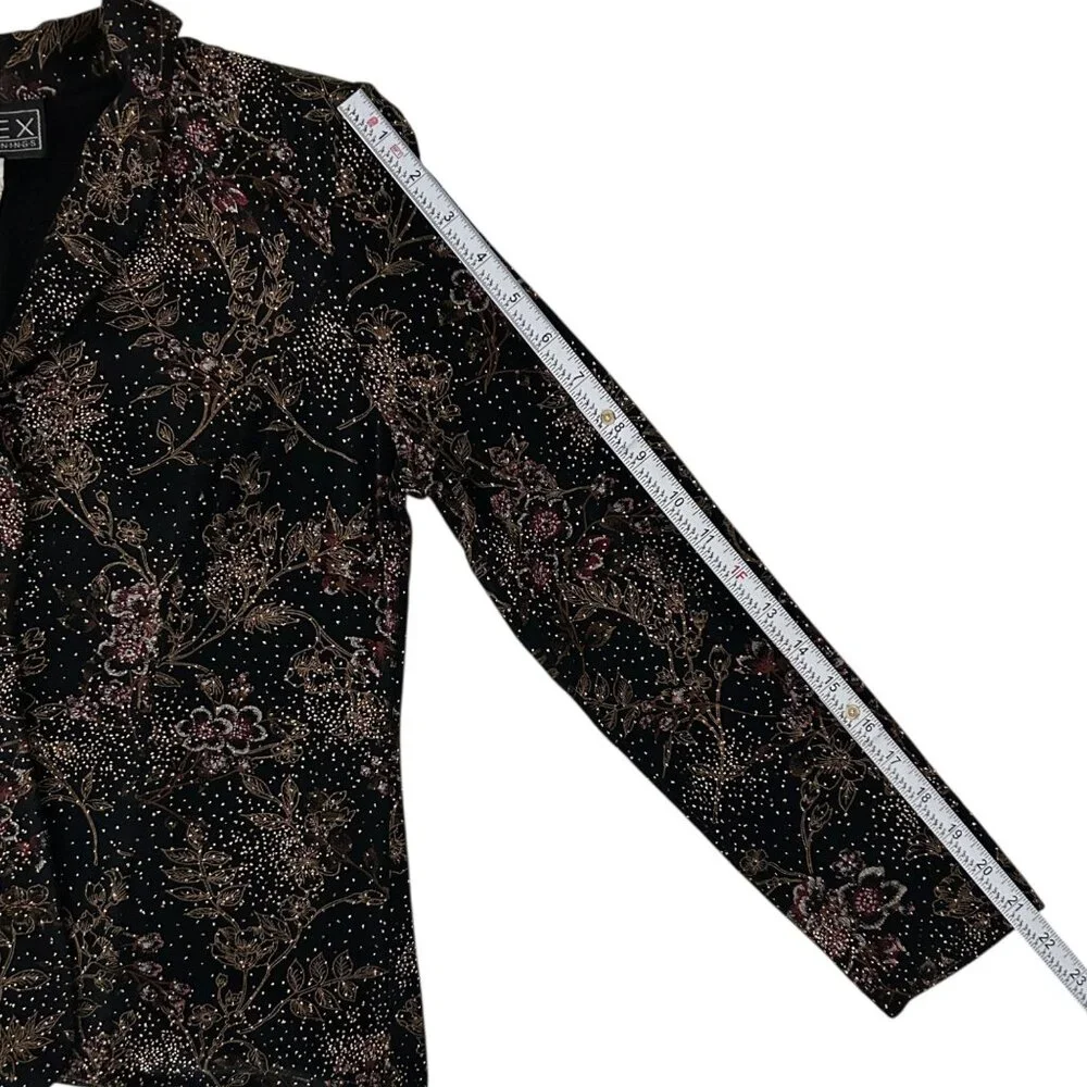 Alex Evenings Vintage Metallic Glitter Floral Design Open Front Jacket (S)